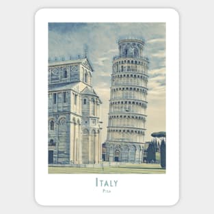 Vintage Retro Pisa Tower Watercolor Poster Sticker